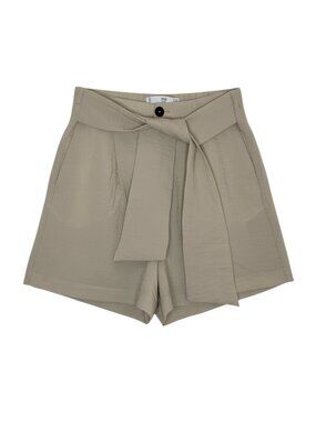 MNG Basics Mango Shorts High Waist Tie Pleated Beige Khaki 6 NWOT